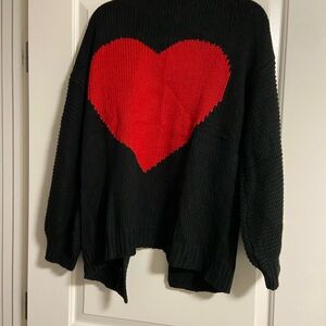 Black Sweater with Red Heart Design
